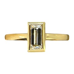 One of a kind 18K Yellow Gold Bezel Baguette Natural Diamond Ring