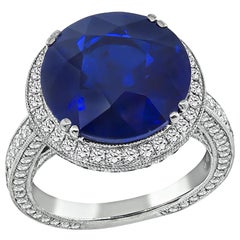 Anillo de compromiso de zafiro de Ceilán de 10,02 ct y diamante de 2,50 ct