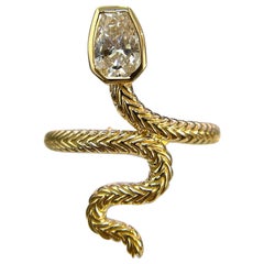 Limited Edition 18K Yellow Gold GIA Certified Natural Diamond Snake Ring