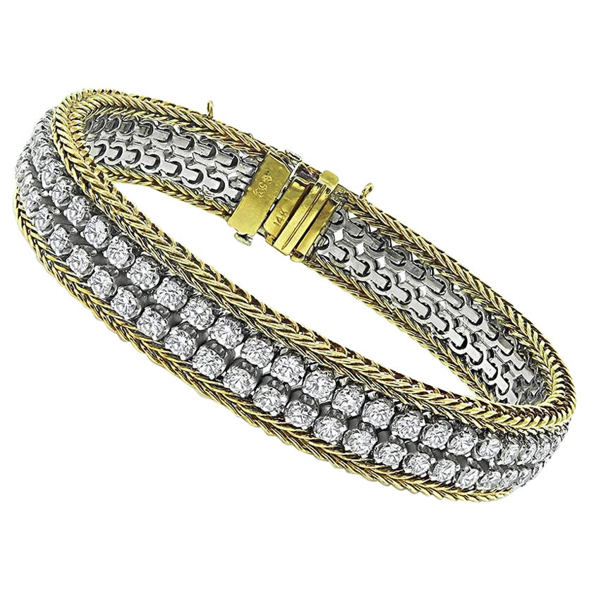 1960s 6.53ct Diamond Yellow and White Gold Bracelet