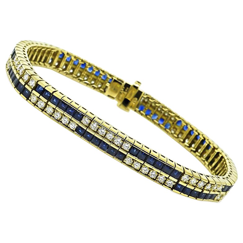 1970s 8.49ct Sapphire 2.66ct Diamond Gold Bracelet For Sale