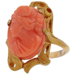 Anillo Art Nouveau Coral Camafeo Ornamentado