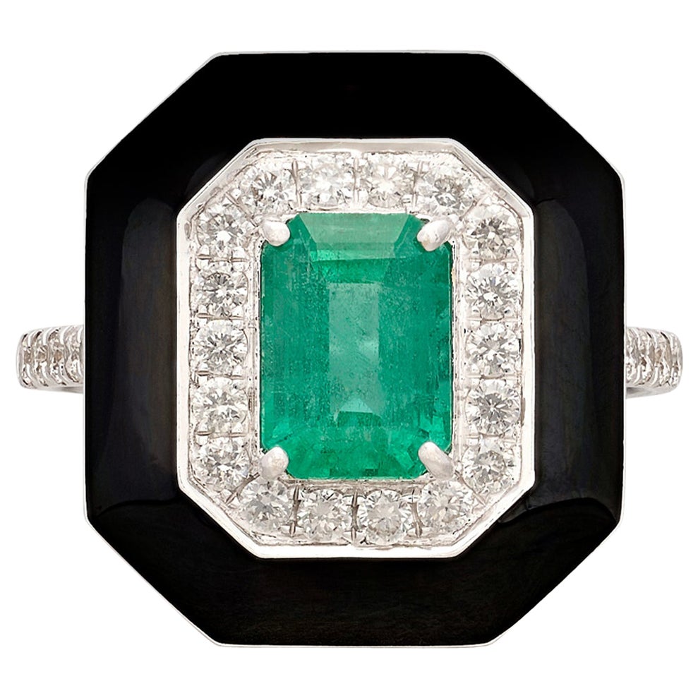 Unique Emerald, Diamond & Enamel Ring