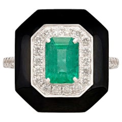 Unique Emerald, Diamond & Enamel Ring