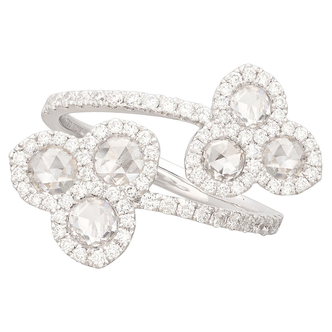 18kt White Gold Floral Diamond Bypass Ring For Sale