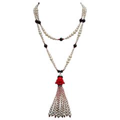 Marina J. Pearl Coral Onyx Silver Bead Sautoir Buddha Necklace 8