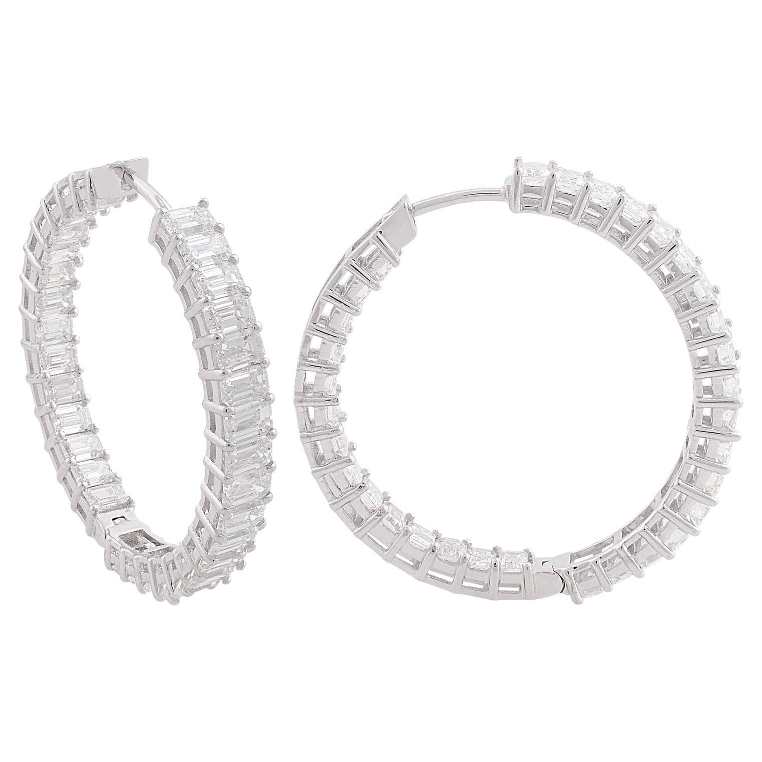 Créoles en or blanc 14 carats avec diamants taille émeraude de 7,10 carats SI/HI
