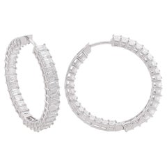 7.10 Carat SI/HI Emerald Cut Diamond Hoop Earrings 14 Karat White Gold Jewelry