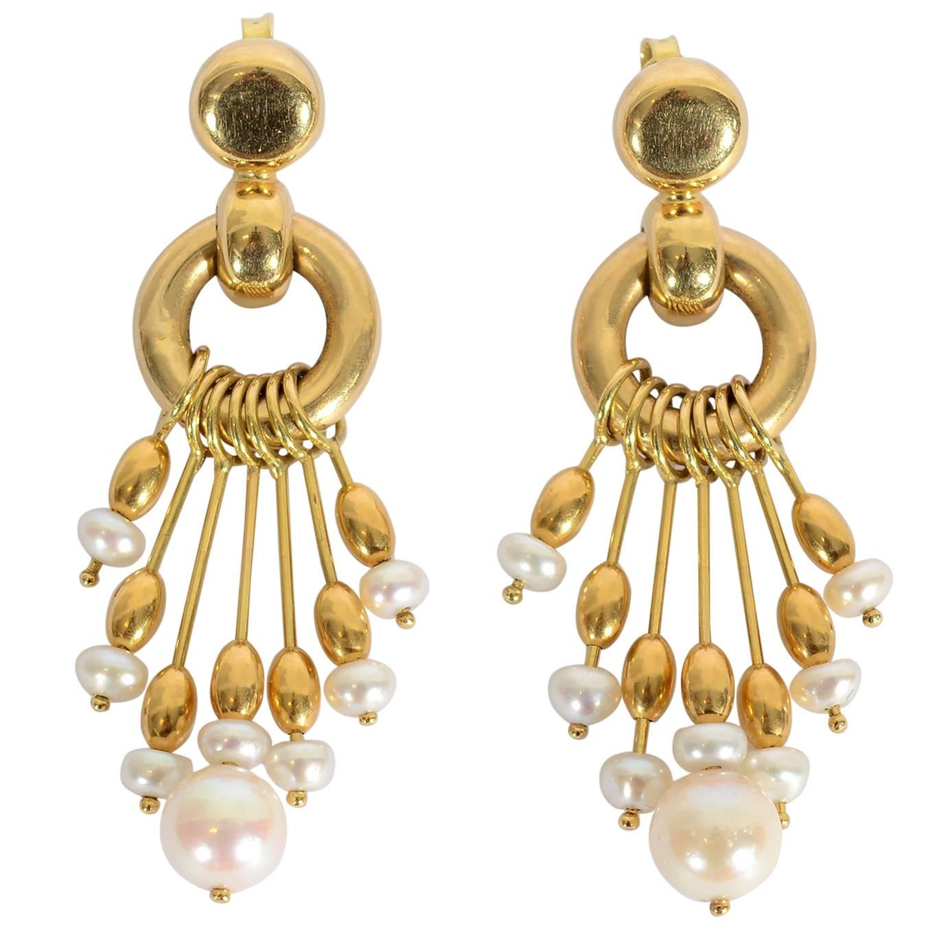 Pearl Gold Dangle Earrings