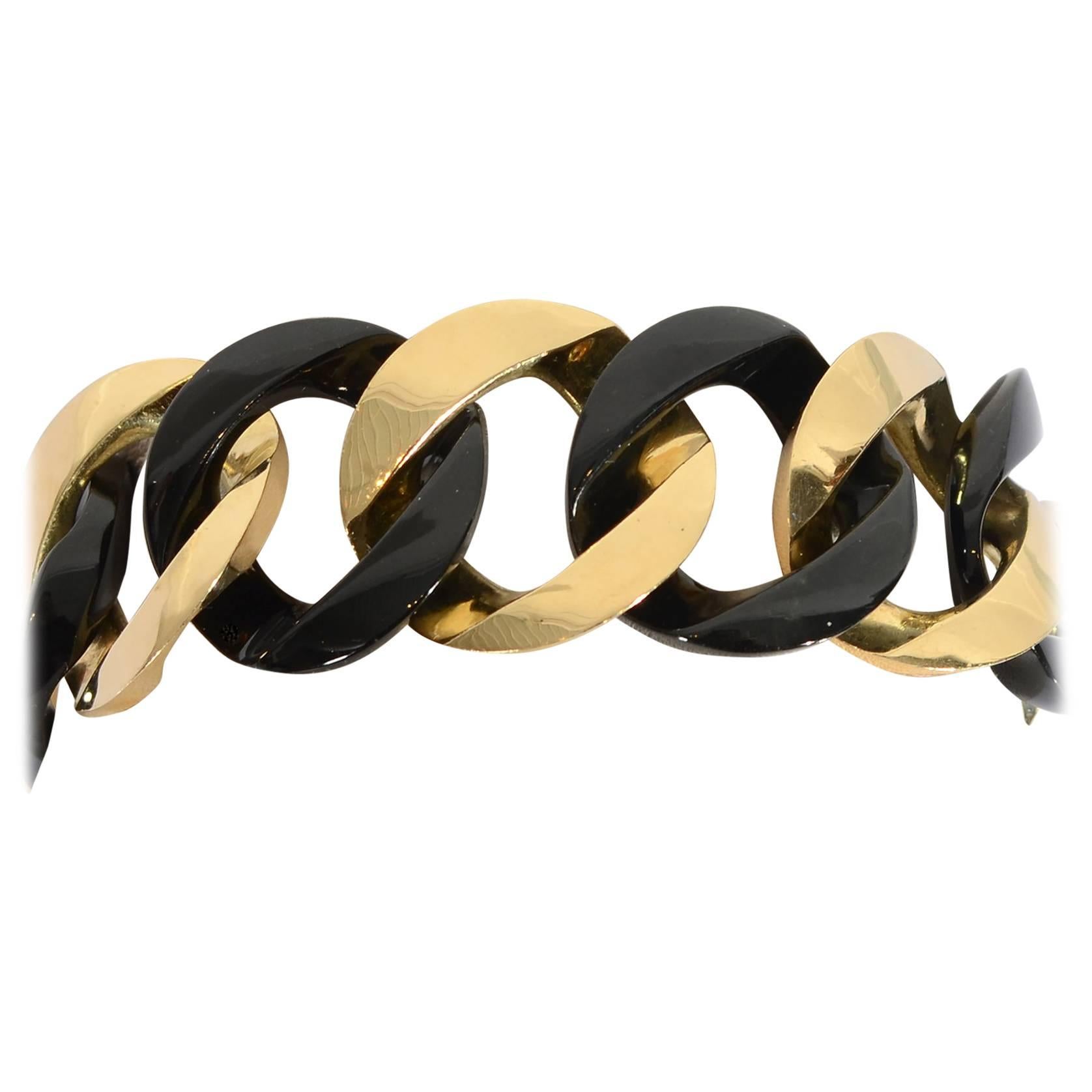 1980s Verdura Black Jade Gold Curbchain Link Bracelet