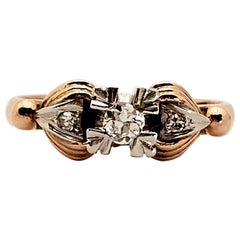 Anello Solitario Art Decò con Diamante in Oro Rosa e Bianco 18Kt