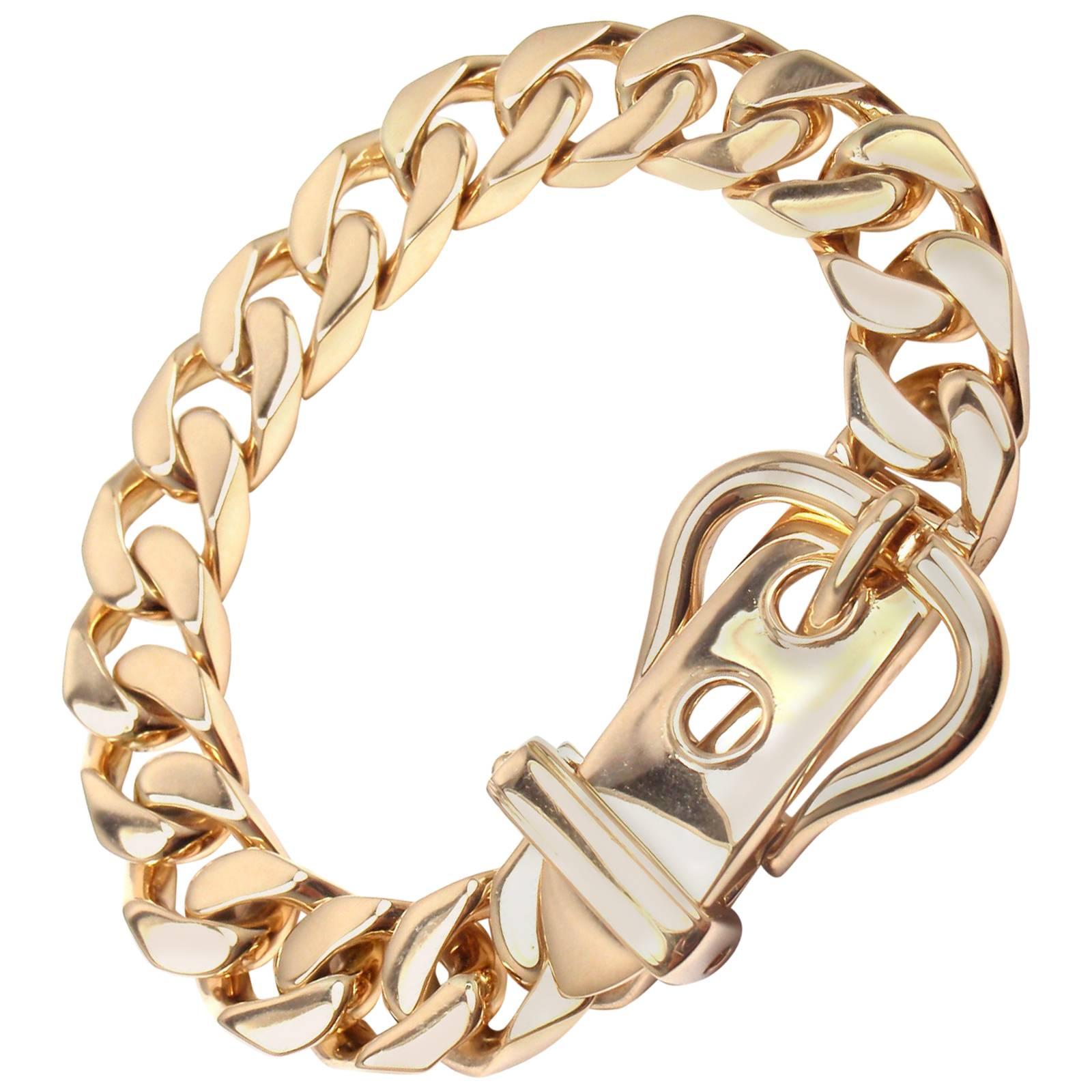 Hermes Large Buckle Gold Curb Link Chain  Bracelet