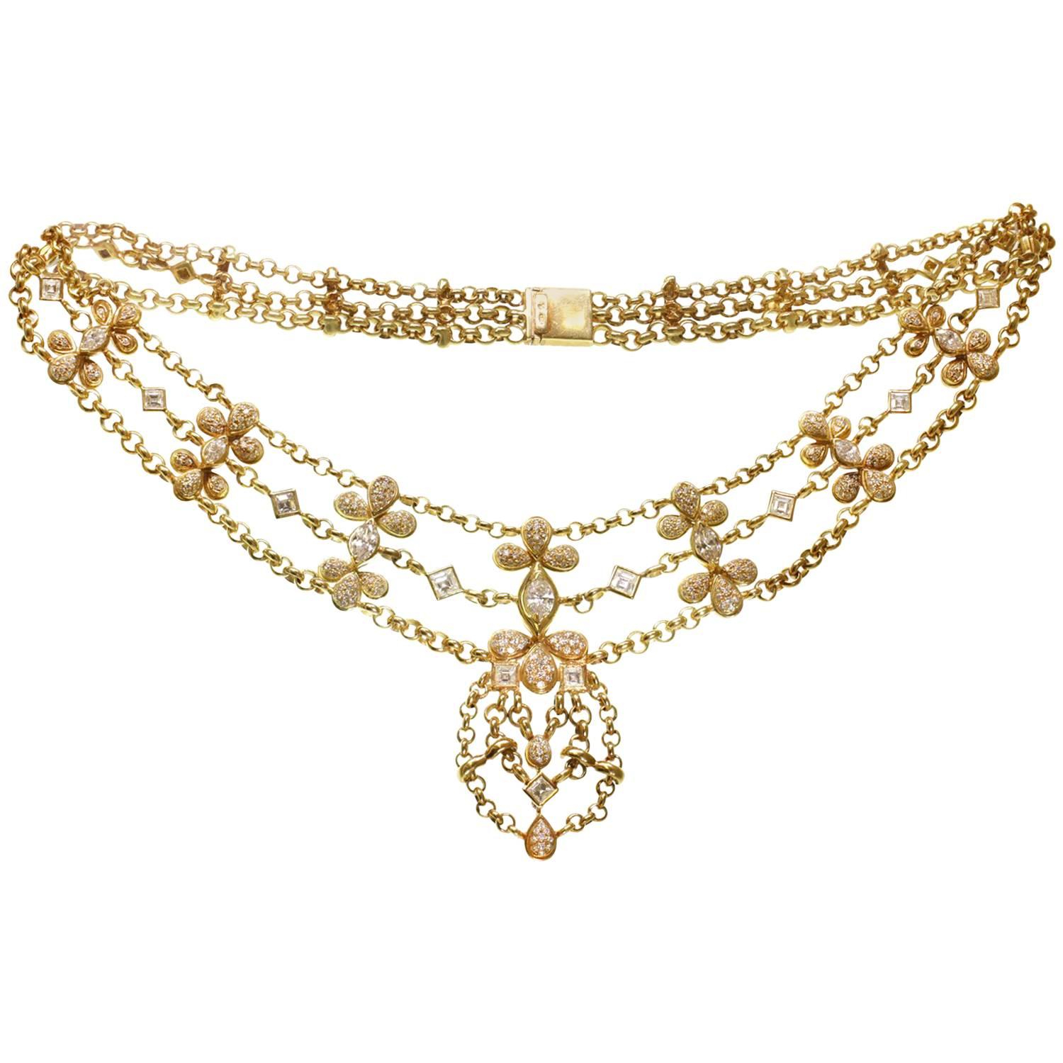 Chatila Geneva Elegant Diamond Gold Festoon Necklace For Sale