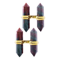 Alex Jona 18 Karat Yellow Gold Green-Red Jasper Prism Bar Cufflinks