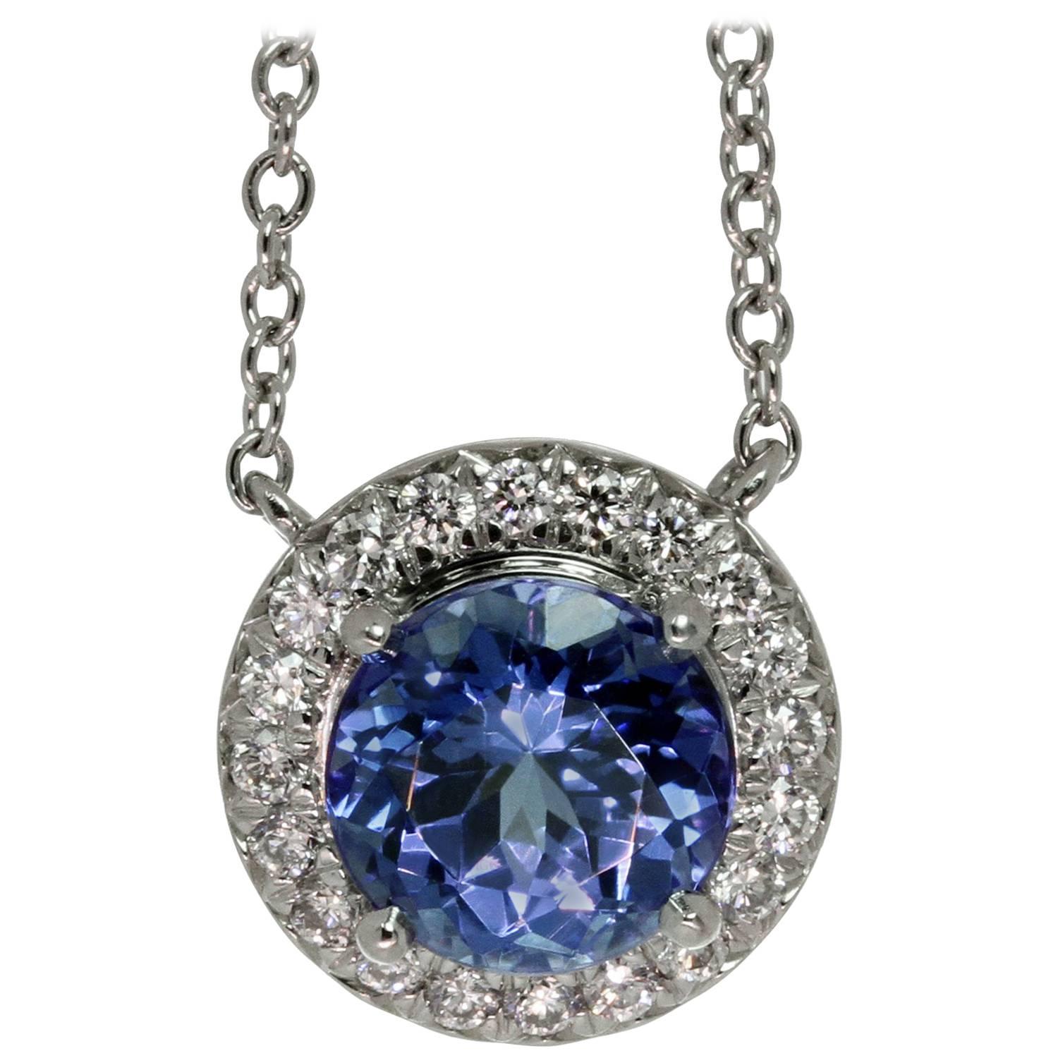 Tiffany & Co. Soleste Tanzanite Diamond Platinum Pendant Necklace