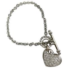 Pave Diamond Gold Heart Charm Toggle Bracelet