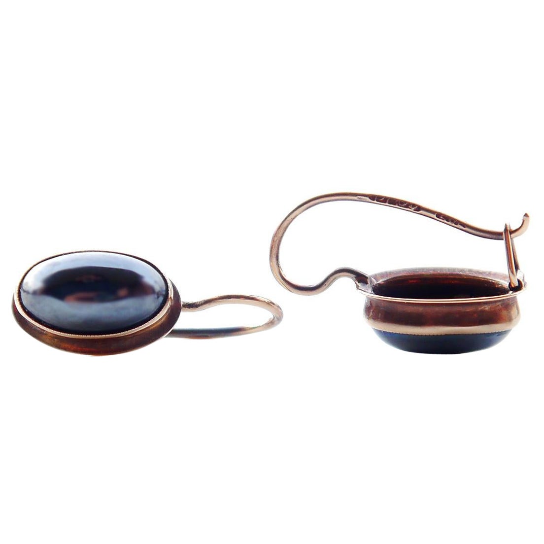 Antique Finish Dangle drop Earrinngs Hematite solid 14K Gold /2.5gr