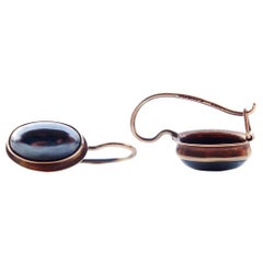 Antique Finish Dangle drop Earrinngs Hematite solid 14K Gold /2.5gr