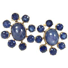 Blue Sapphire Gold Large Floret Earrings