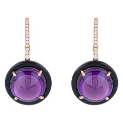 18 Karat Gold 34.87 Carat Diamond, Amethyst and Onyx Drop Earrings