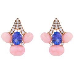18 Karat Gold 22.5 Carat Diamond, Opal and Tanzanite Stud Earrings