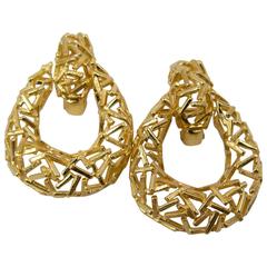 70's Modernist Creole Style Gold Earrings 9