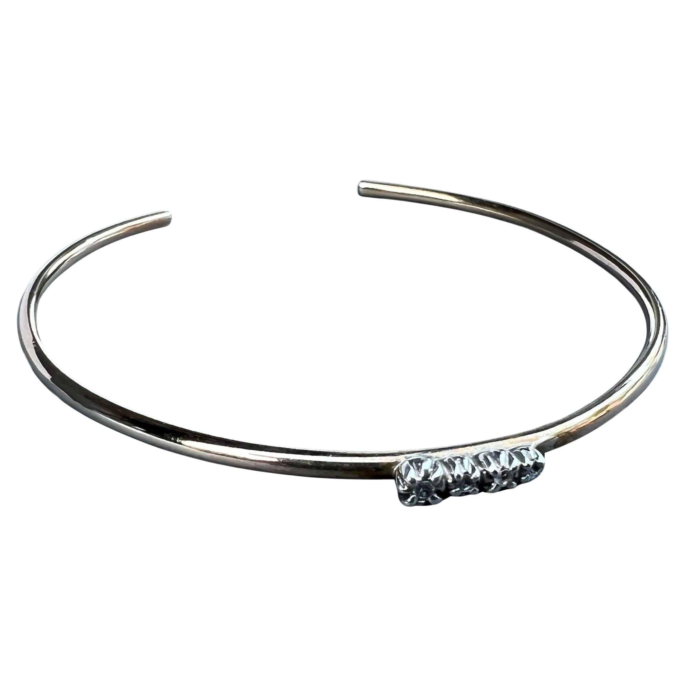 White Diamond Gold Bangle Bracelet Antique Diamond Setting Prongs Silver
