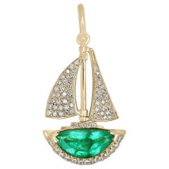 6.61tcw AAA Exquisite Colombian Emerald & Diamond Nautical Sailboat Handcrafted