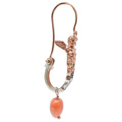 Coral, Tsavorite, Diamonds, Rose Gold and Silver Earrings.