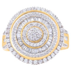 TJD Bague soleil classique en or jaune 18 carats avec diamants ronds et baguettes 1,00 CTW