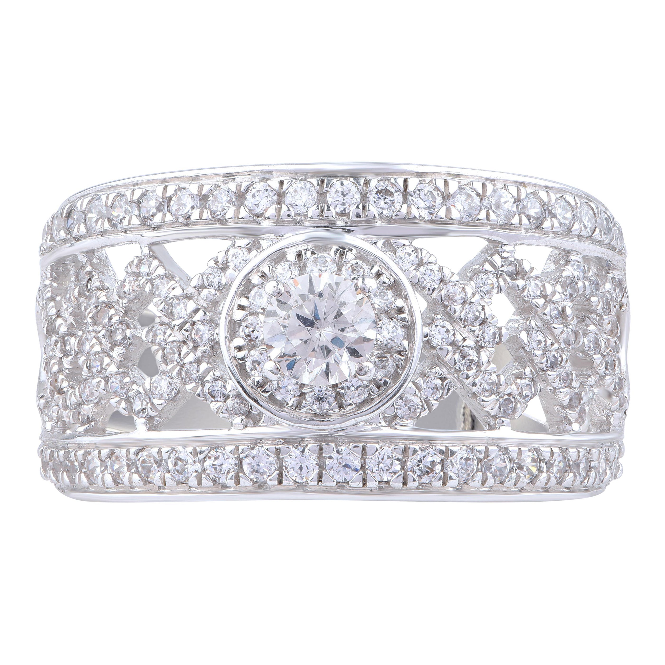 TJD 1.0 Carat Diamond 18 Karat White Gold Multi Row Grid Anniversary Band For Sale