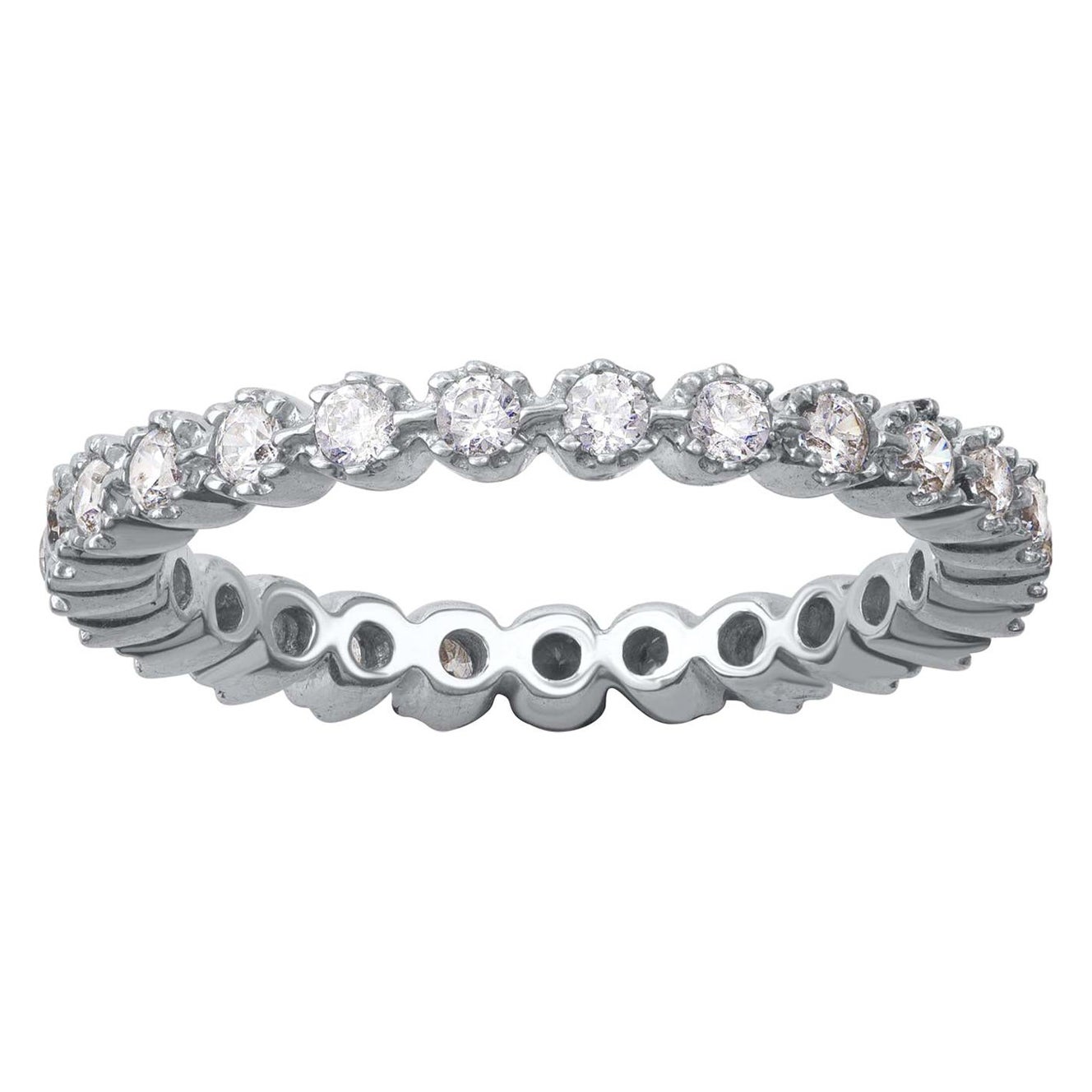 TJD Anillo de eternidad clásico completo de oro blanco de 18 quilates con diamante redondo de 0,70 quilates