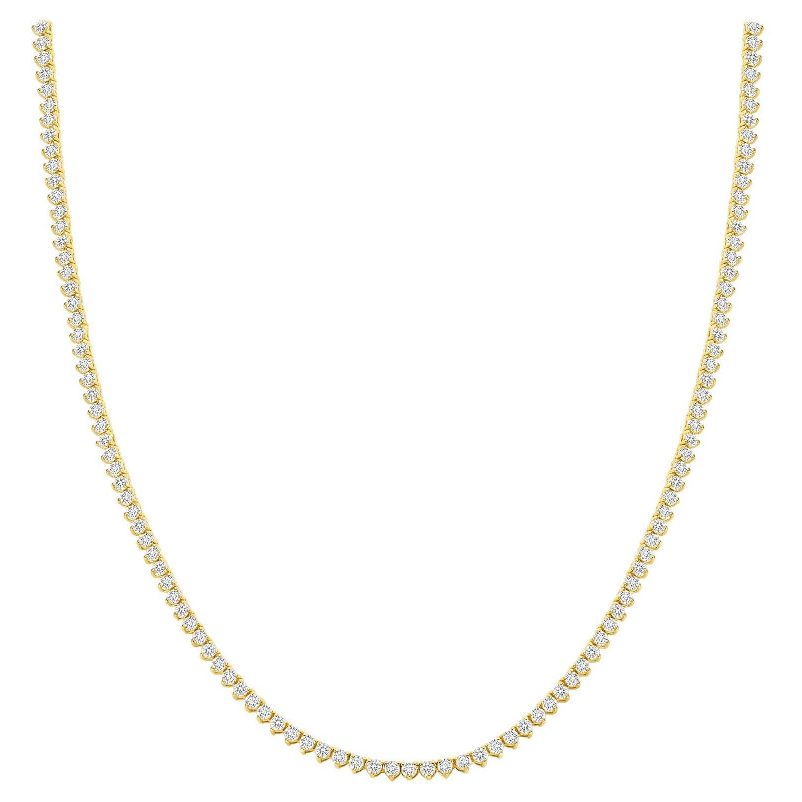 Four Prong Round Diamond 14K Gold Tennis Necklace