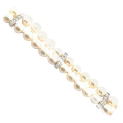 Estate 14k White Gold 0.50ctw Diamond Bars Dual Row Strung Pearl Bracelet