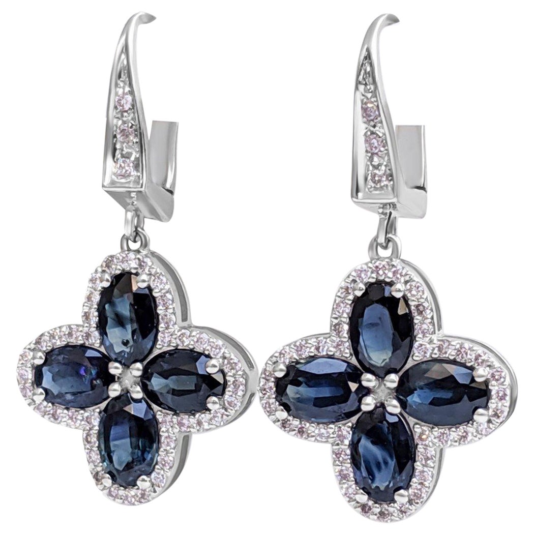 NO RESERVE!  4.30Ct Sapphire & 0.50 Pink Diamonds - 14K White Gold Earrings
