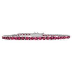 $1 NO RESERVE! 5.04Ct Natural Rubies Tennis Riviera - 14K White Gold Bracelet
