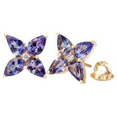 NO RESERVE! 2.84Ct Tanzanite and 0.04Ct Diamonds 14K Yellow Gold Earrings