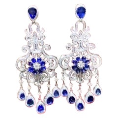 AIG Certified 18.00 Ct Ceylon Sapphires  3.40 Ct Diamonds 18K Gold Earrings