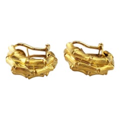 18K Yellow Gold Bamboo Half Hoop Earrings #17962