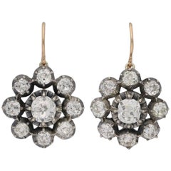 Boucles d'oreilles anciennes victoriennes avec pendentif en forme de grappe de diamants