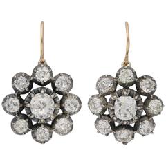 Antique Victorian diamond cluster pendant earrings 5