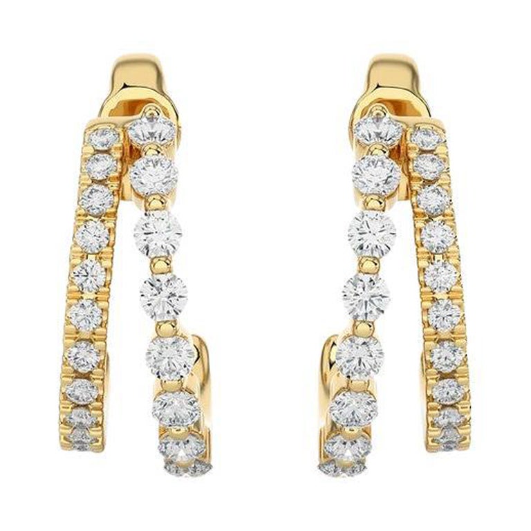 18KY Gold - Modern Two-Row Split Diamond Huggie Earrings. (0.38 Ct)