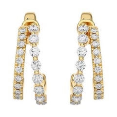 Oro de 18 KY - Pendientes Abrazador Modernos de Diamantes Divididos en Dos Hileras. (0,38 qt)