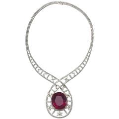 Pink Tourmaline Diamond gold Necklace 3