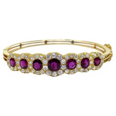 Antique English 15 Carat Gold Ruby and Diamond Bangle, Circa 1880-1900