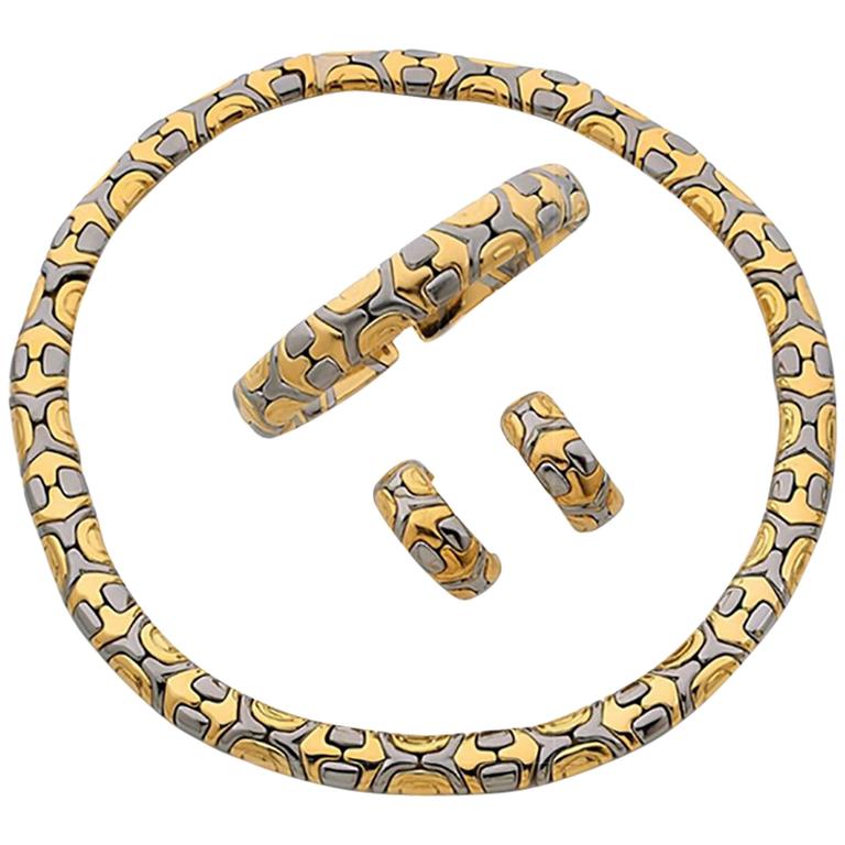 1980s Bulgari Parenthesis Gold and Steel Parure For Sale at 1stDibs