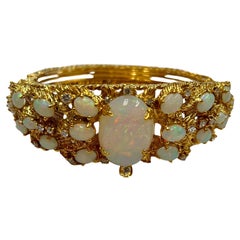 14 Karat Gelbgold Armreif mit Opalen 17,50 & runden Diamanten 1,40