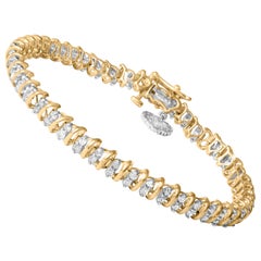 10K Yellow Gold 2.0 Cttw Diamond 2 Row Link and Heart Charm 7" Link Bracelet