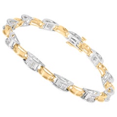 Pulsera de oro bicolor de 14 quilates con eslabón de cadena de diamantes talla princesa de 1,00 qtw y 7 pulgadas