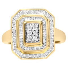 10K Yellow Gold 1.0ct Diamond Vintage Inspired Double Halo Emerald Cocktail Ring